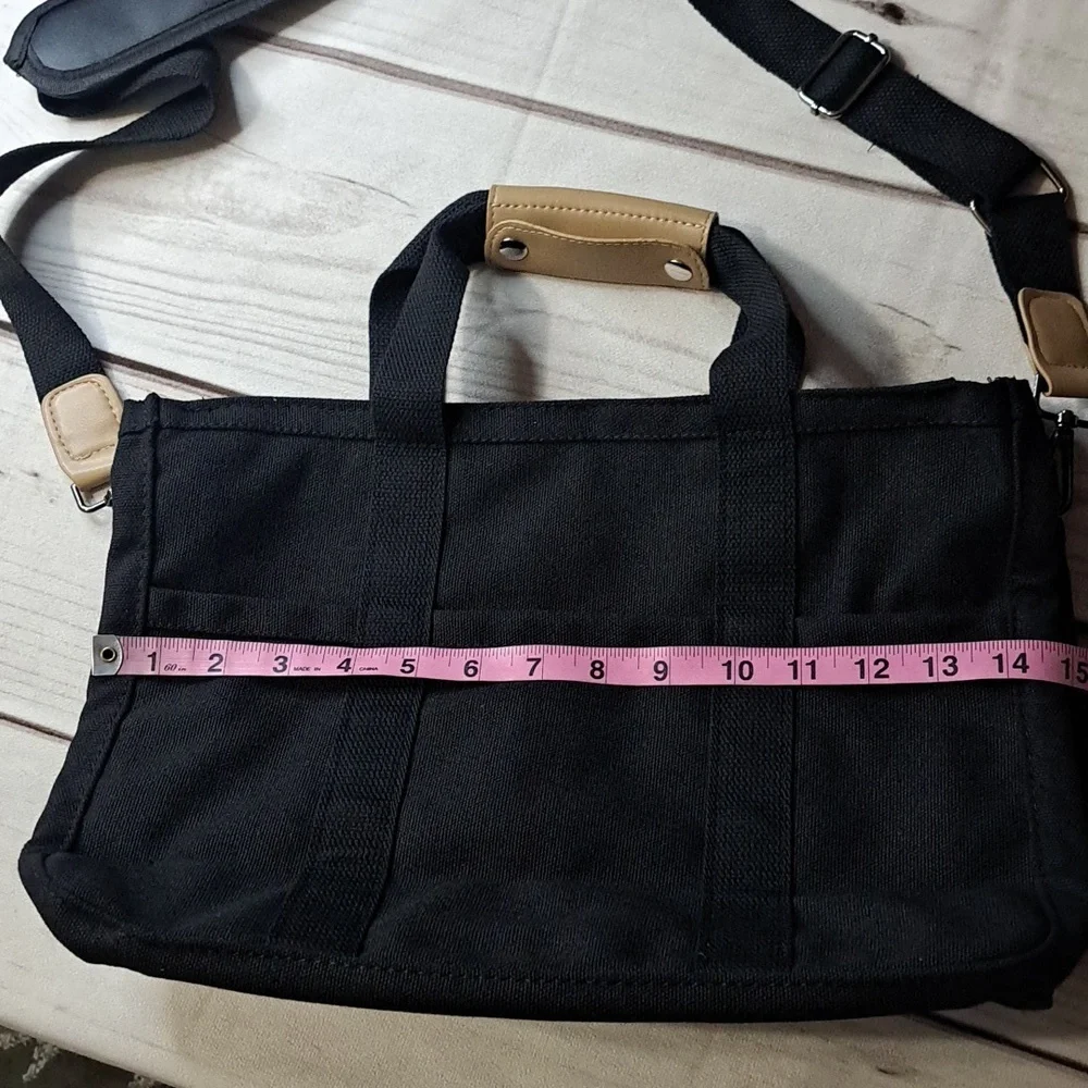 Stylish Black Canvas and Tan Accents Tote Bag